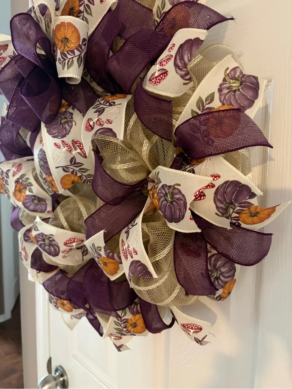 Autumn Harvest Purple & Cream Decorative Holiday Wreath